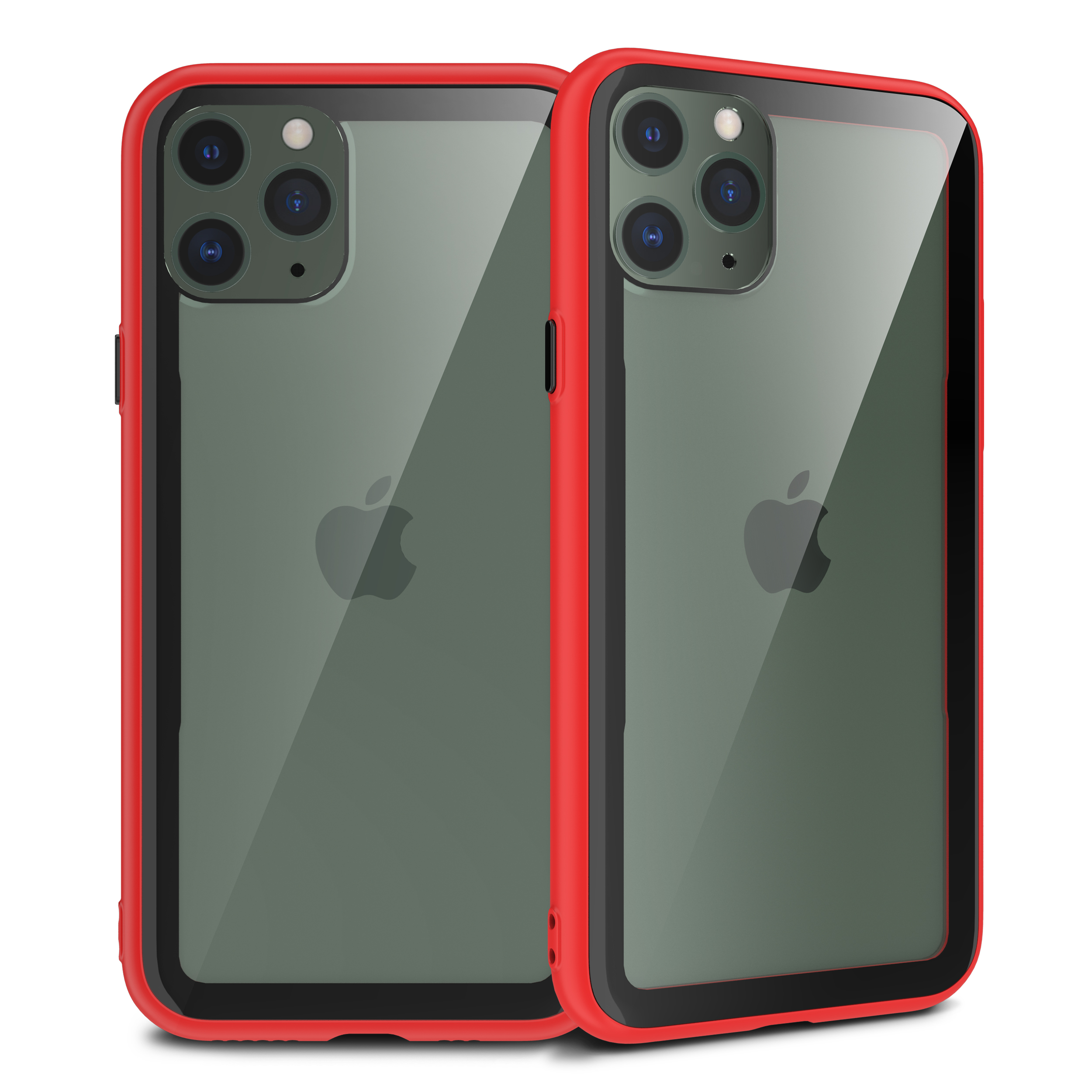 iPHONE 11 Pro Max (6.5in) Clear Slim Matte Hybrid Bumper Case (Red Black)